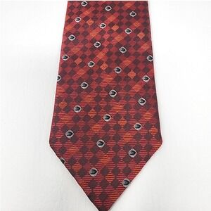 Benjamin James Davis Cup Silk Tie Red Orange Geometric Diamond Made in England